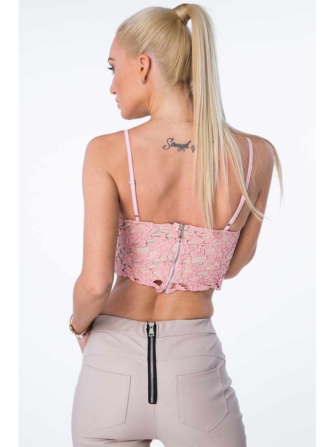 Short lace top, powder pink ZZ273 - Online store - Boutique